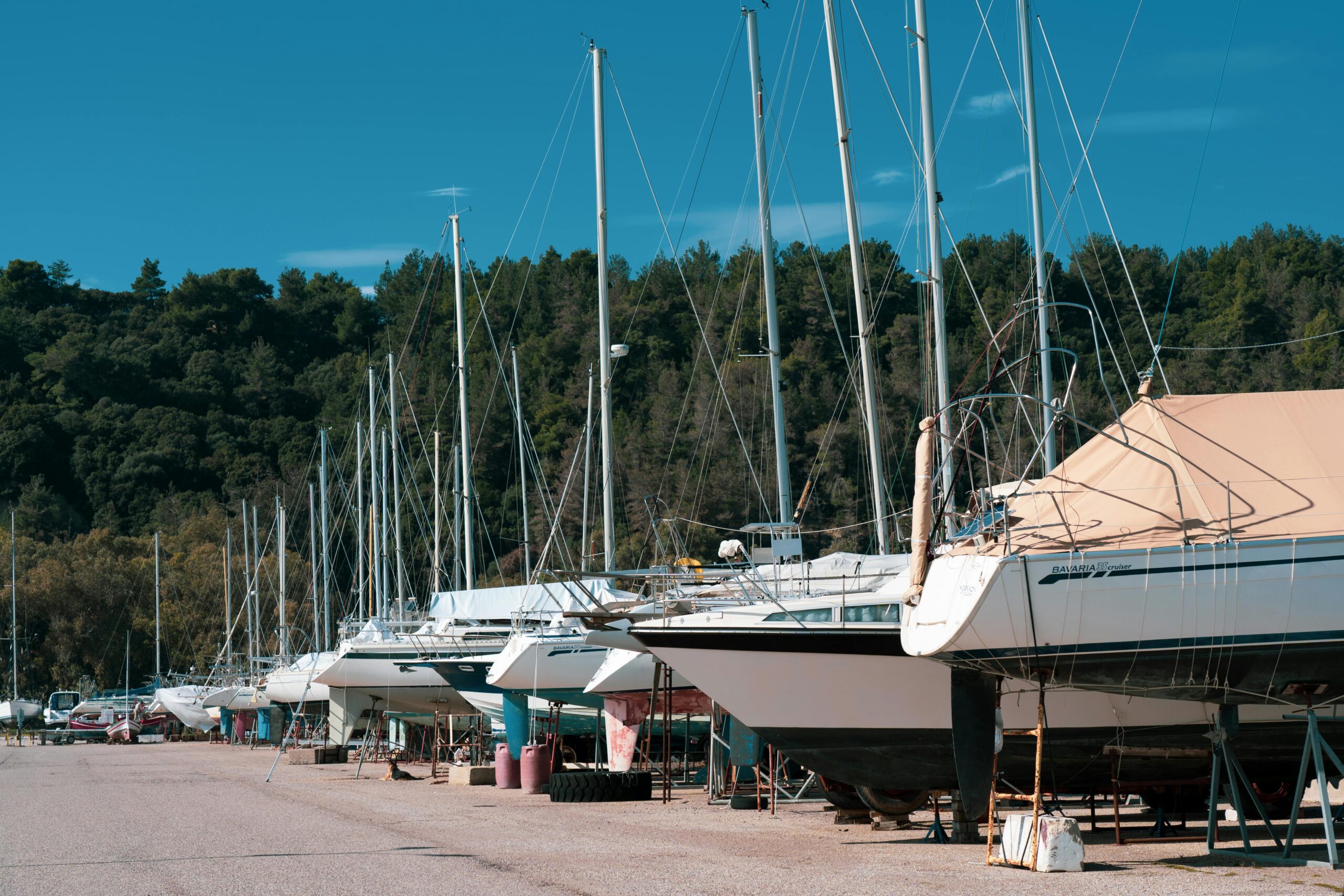 Boat storage space with wash-down area